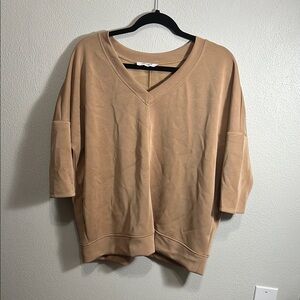 Cable & Gauge Tan V-Neck Blouse